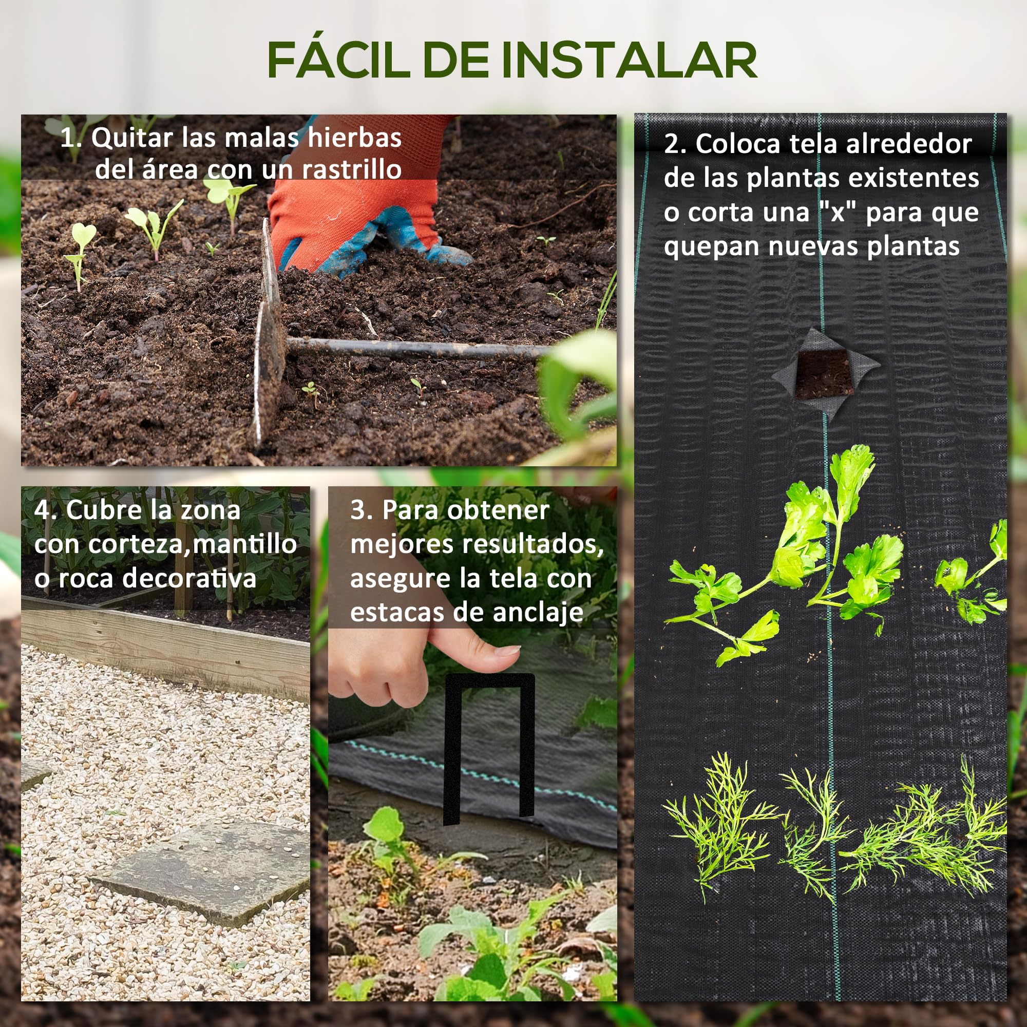 Outsunny Malla Antihierbas Malla Antimaleza 2x50 m Malla Geotextil 130 g/m² para Control de Malezas y Malas Hierbas de Jardín Rollo de Malla Antimaleza Negro