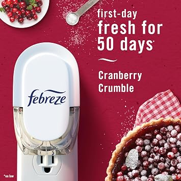 Febreze Plug In Air Freshener, Odor-Fighting Scented Oil Refill, Air Fresheners for Home and Bathroom and Kitchen, Long Lasting for Strong Odors, Cranberry Crumble Scent, 0.87oz Refills, 2 Count