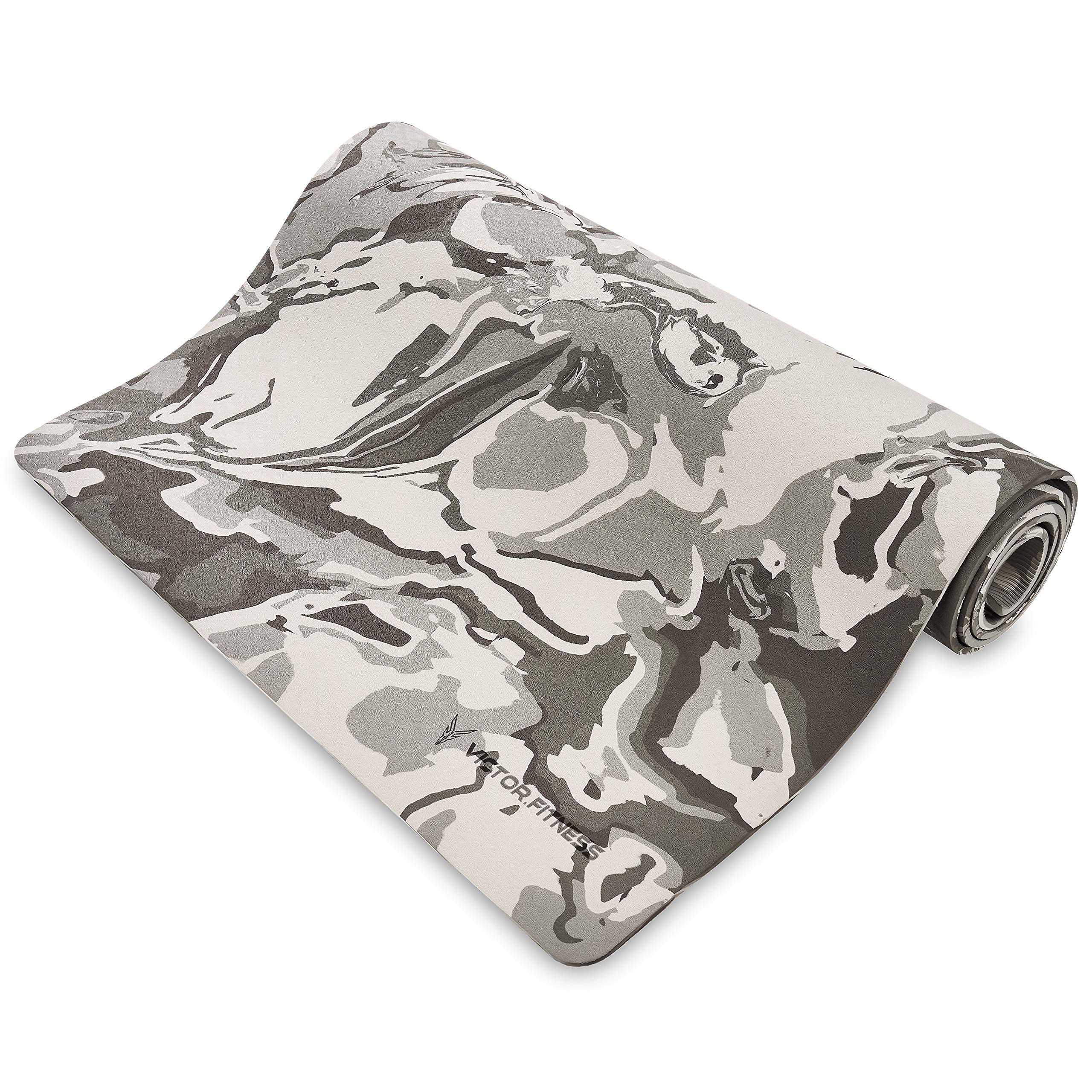 Esterilla de yoga ecológica de camuflaje gris hecha de un material TPE de primera calidad que proporciona una textura antideslizante, perfecta para entrenamientos en interiores y