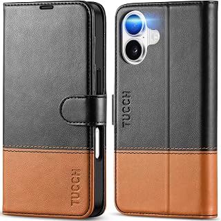 TUCCH Wallet Case for iPhone 17 (6.3") 2025, Flip Stand, Black & Brown