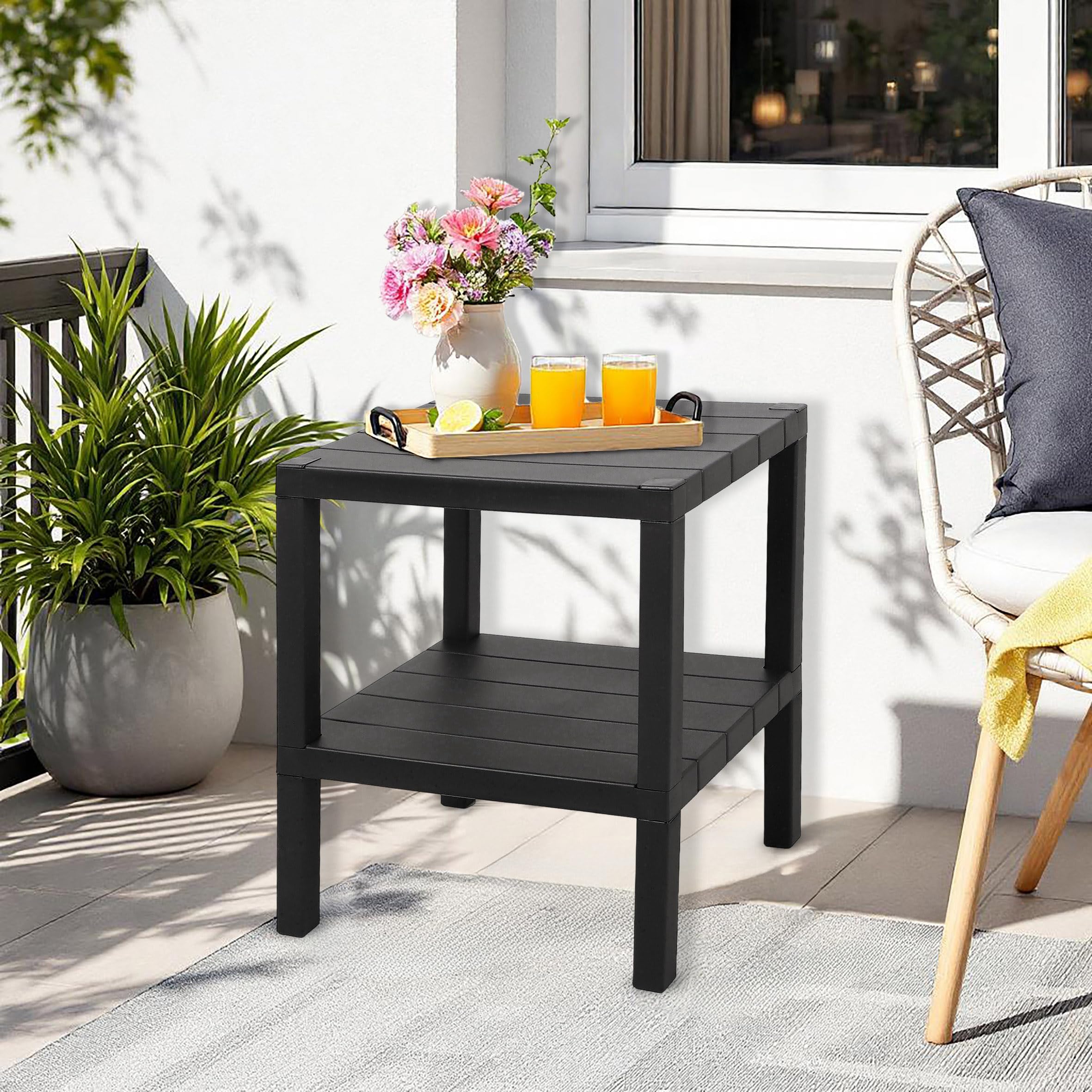 Spetebo Kunststoff Beistelltisch klein in anthrazit mit 2 Ablagen - 45 x 38 cm - Standregal rechteckig mit 2 Ebenen