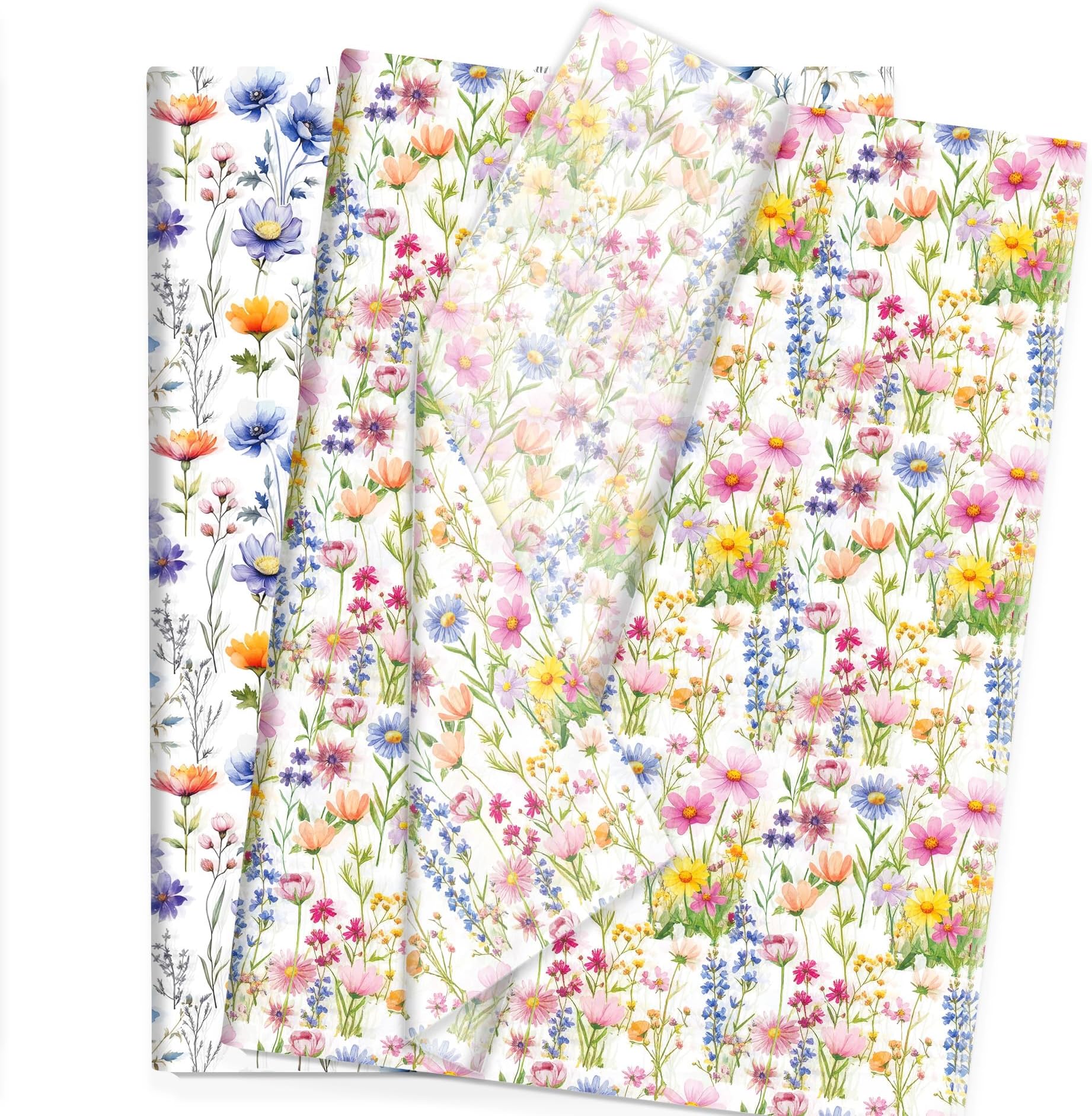 100 Sheets Pink Blue Flower Tissue Paper Watercolor Wildflower Gift Wrapping Tissue Paper Spring Florals Pattern DIY Art Crafts for Spring Wedding Birthday Baby Shower Party Favors Decoration
