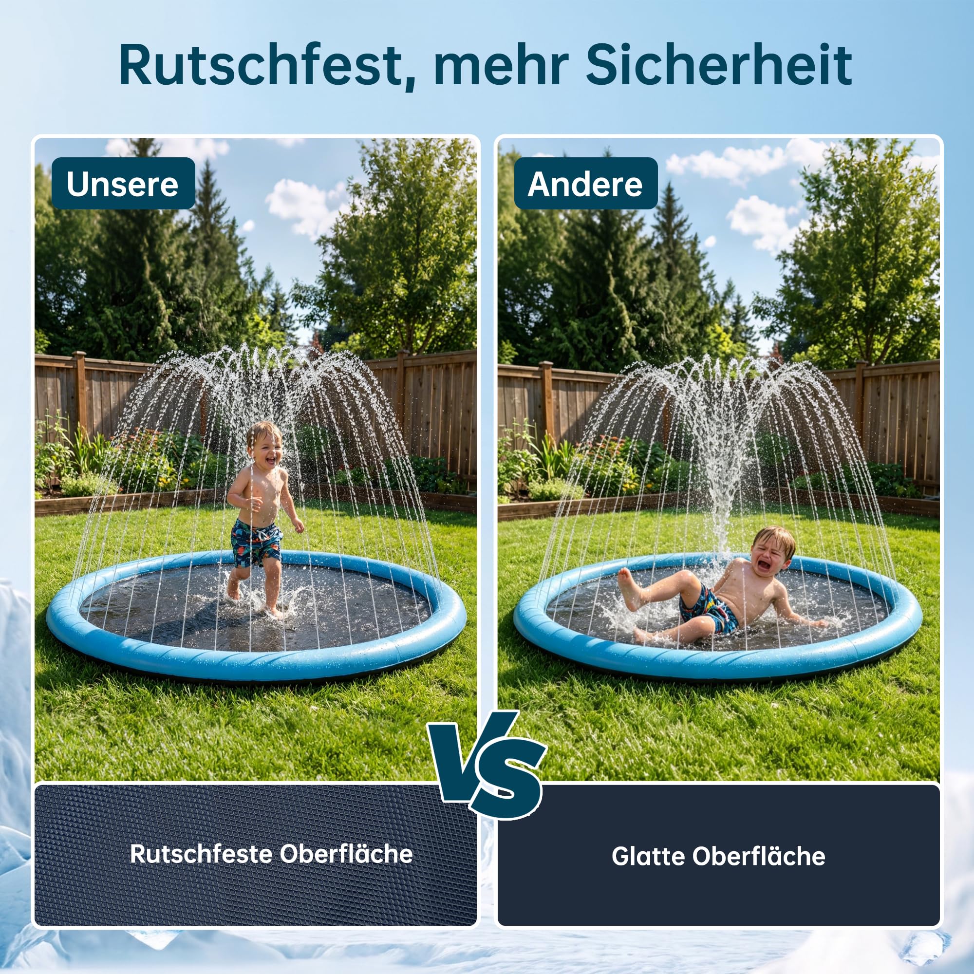 Wasserspielmatte Hundepool Splash Pad, Faltbare PVC Wasserspielmatte mit Anti-Rutsch-Boden, Keine Montage erforderlich, Geeignet für Garten und Outdoor im Sommer（140cm）