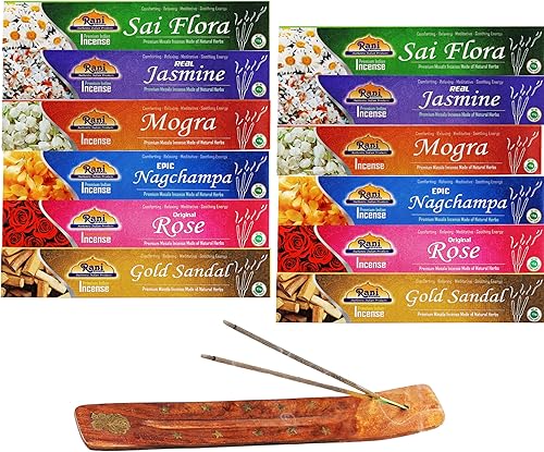 Rani - Paquete múltiple de incienso (incienso masala premium hecho de hierbas naturales) 2 de cada aroma (total de 12 paquetes)  Total de 120