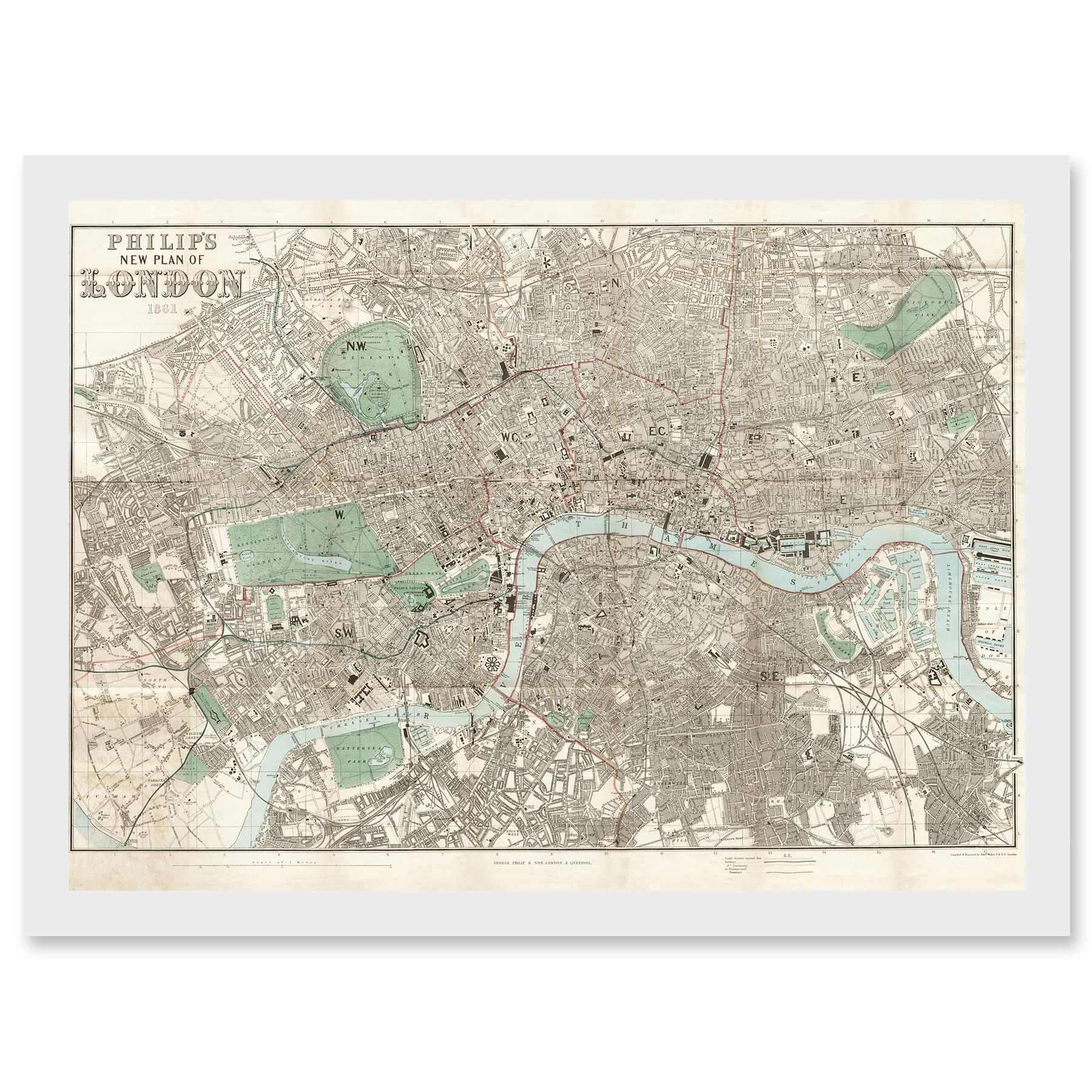 Artery8 Map Philip 1881 London City England New Plan Chart Artwork Framed Wall Art Print A4