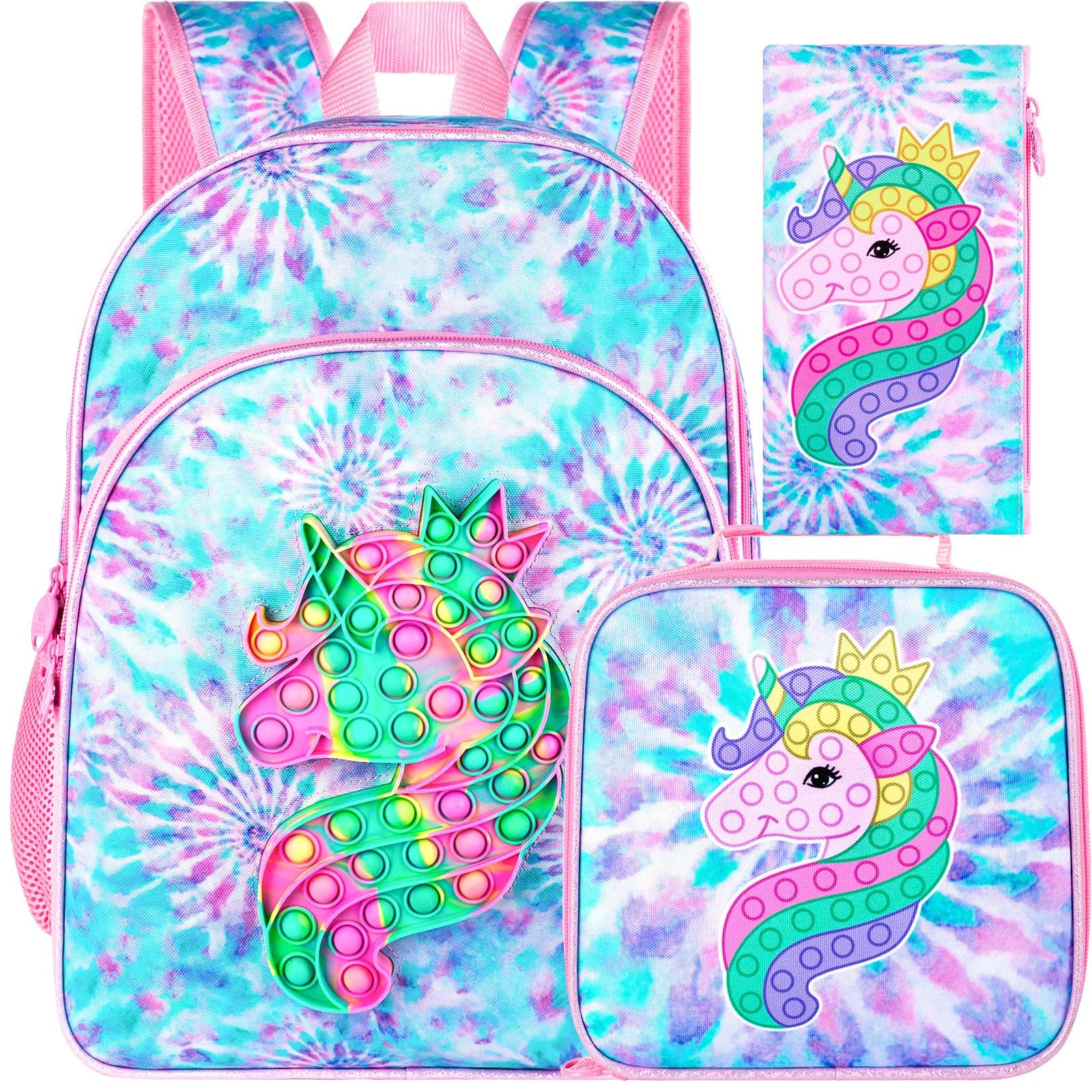WZLVO Kids Backpack for Girls,Unicorn Mermaid Prechool Elementary Kindergarten School Bookbag and Lunch Box