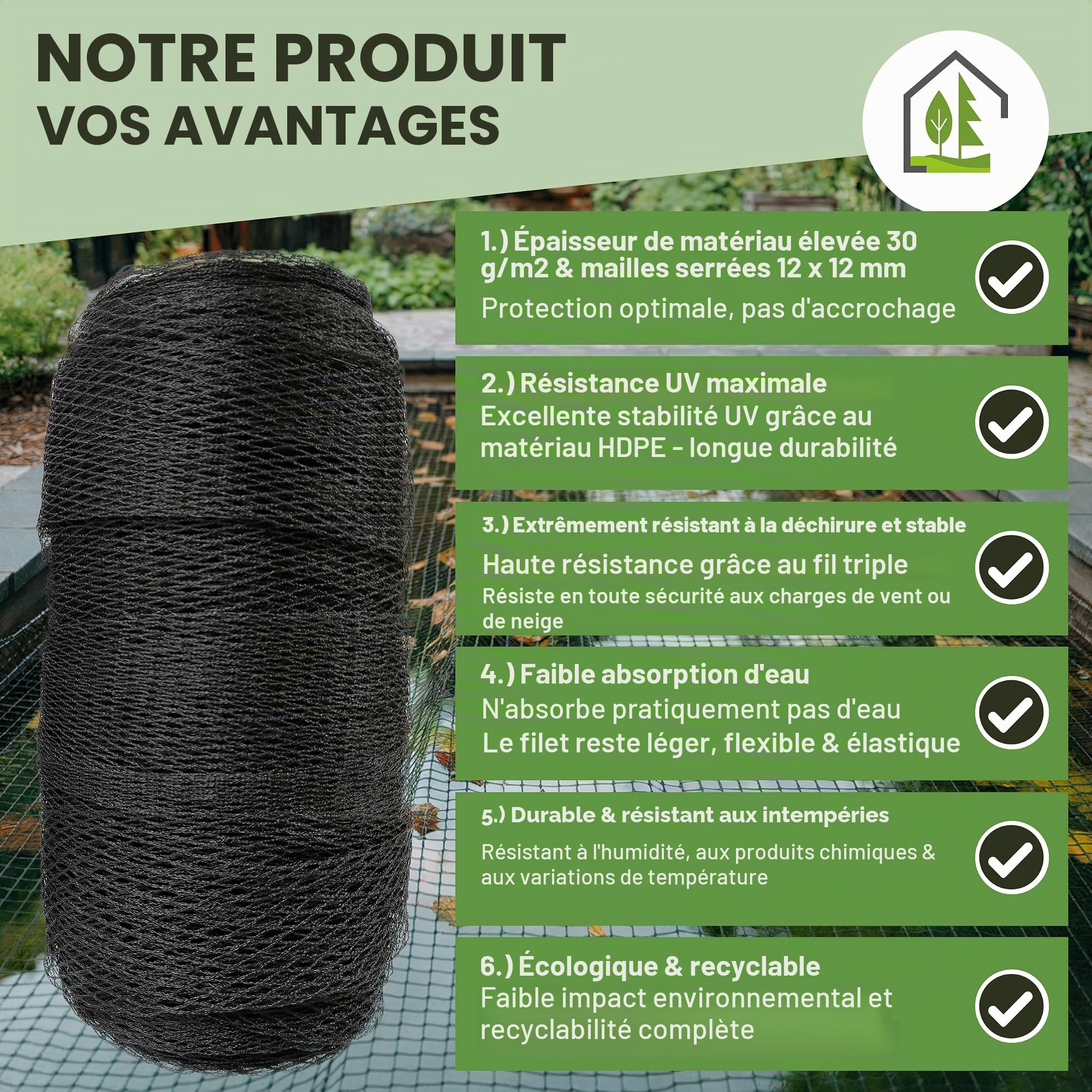 TTL Garden - Filet de protection contre les oiseaux - 15 x 15 m - Noir - 30 g/m² - 12 x 12 mm - Maille fine - En polyéthylène haute densité - Filet de protection pour arbres fruitiers - Filet