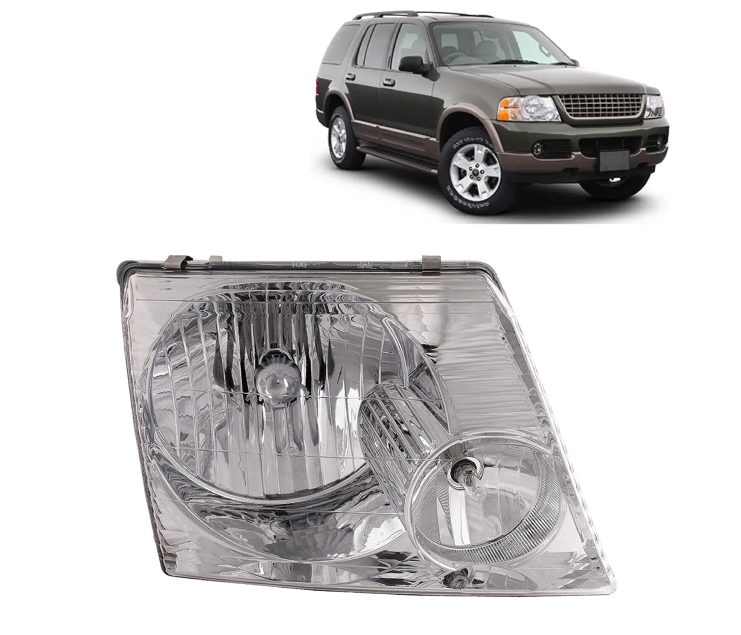 Compatible With Ford Explorer XLT, Postal, Eddie Bauer, XLT Sport, Stripped Chassis, XLS Sport, Limited, NBX, XLS 2002-2005 DOT/SAE Compliant, Halogen Headlamp Assembly W/Bulbs, Right Side,FO2503176