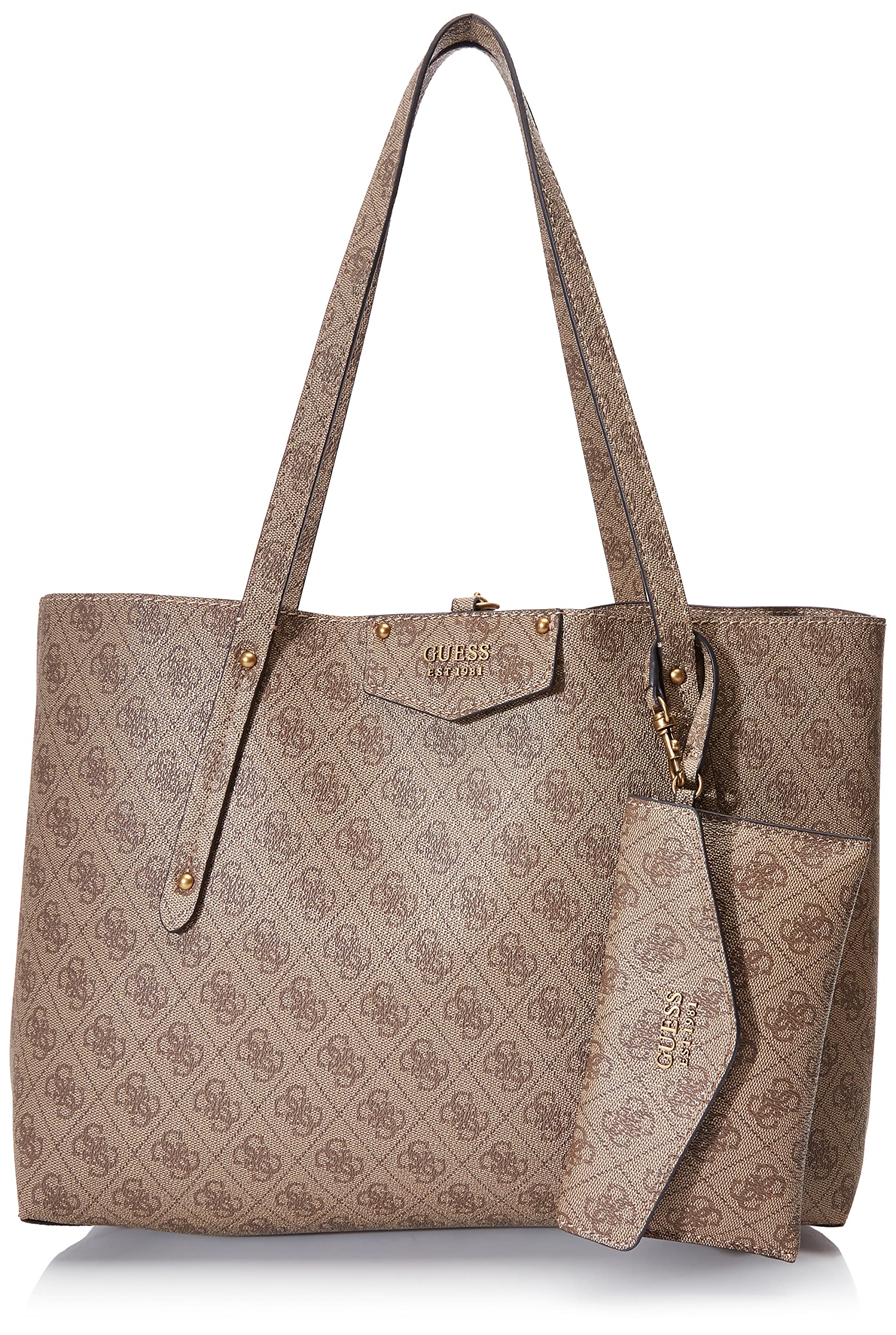 Guess Eco Brenton Tote, Bolsa con asa Superior para Mujer, Latte-Logo