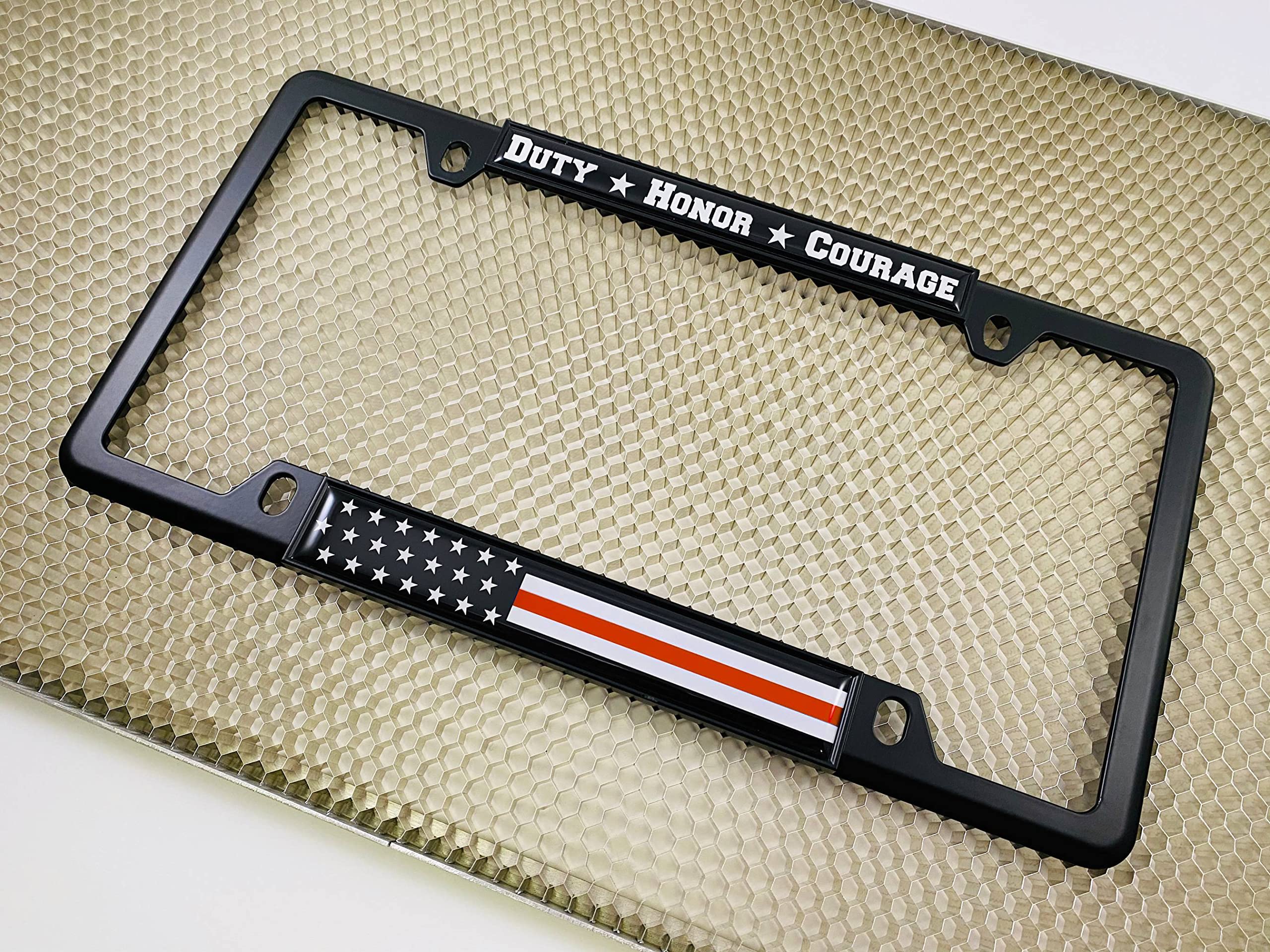 Support Firefighters Duty Honor Courage Thin Red Line (Stripe) USA Flag - Domed