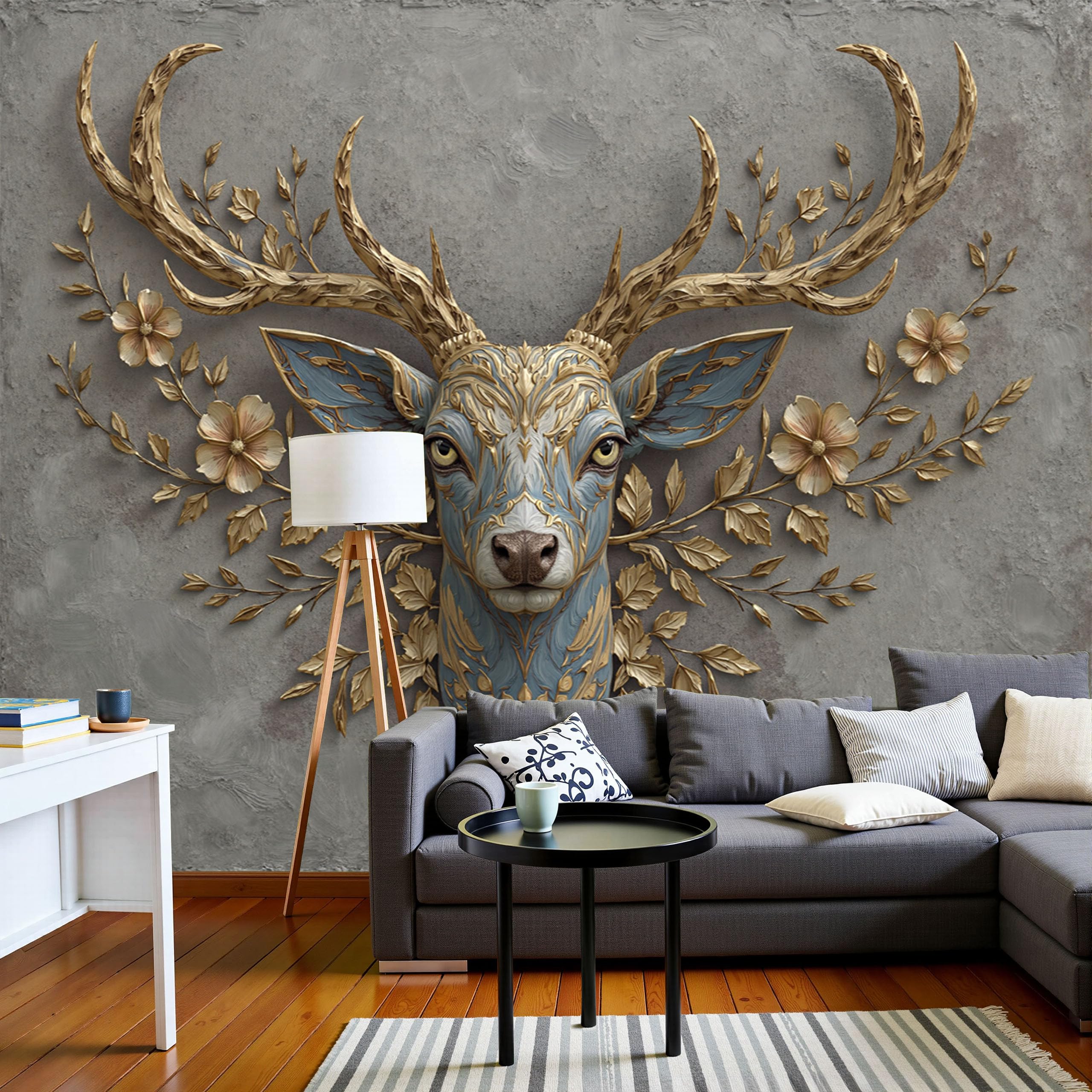 Papier peint panoramique motif bois de cerf pour masquer les imperfections murales fresque soie
