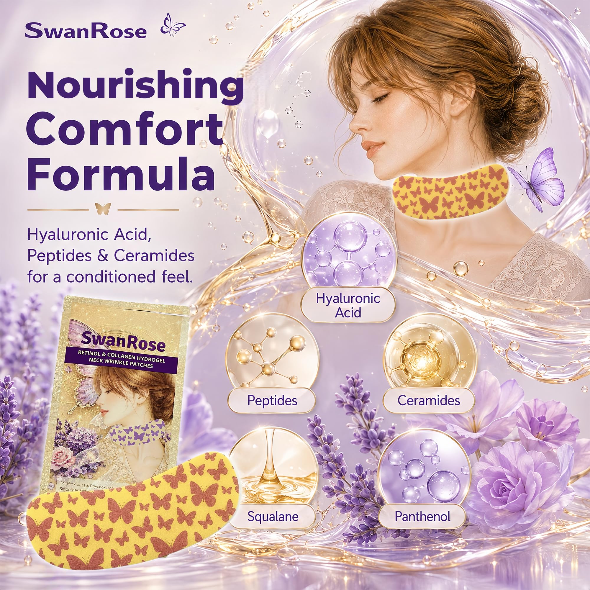 SwanRose Parches de hidrogel para las arrugas del cuello, máscara de