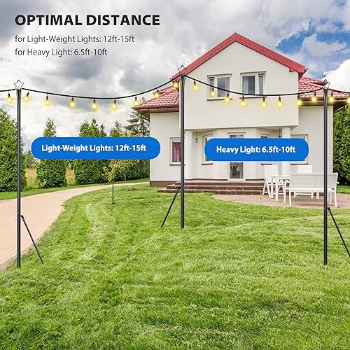 Miniatura 3 de Paquete de 2 postes de luz de metal de 9.8 pies para colgar en exteriores, patio trasero, jardín, patio, cubierta para fiestas, bodas