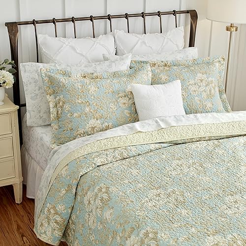 Miniatura 4 de Juego de colchas reversibles Brompton Serene de Laura Ashley, Algodón, Serene, Full Queen