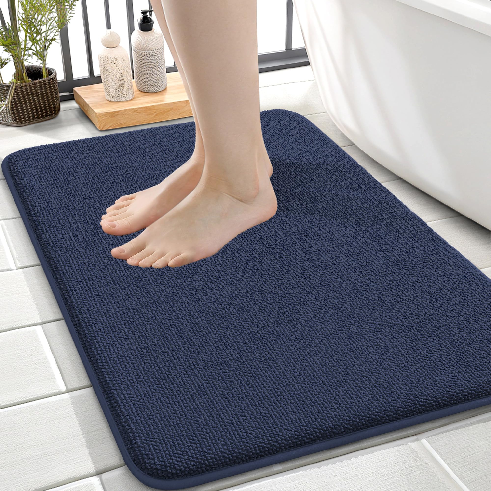 OLANLY Thick Memory Foam Small Bathroom Rugs Mats 24x16, Twilight Sapphire