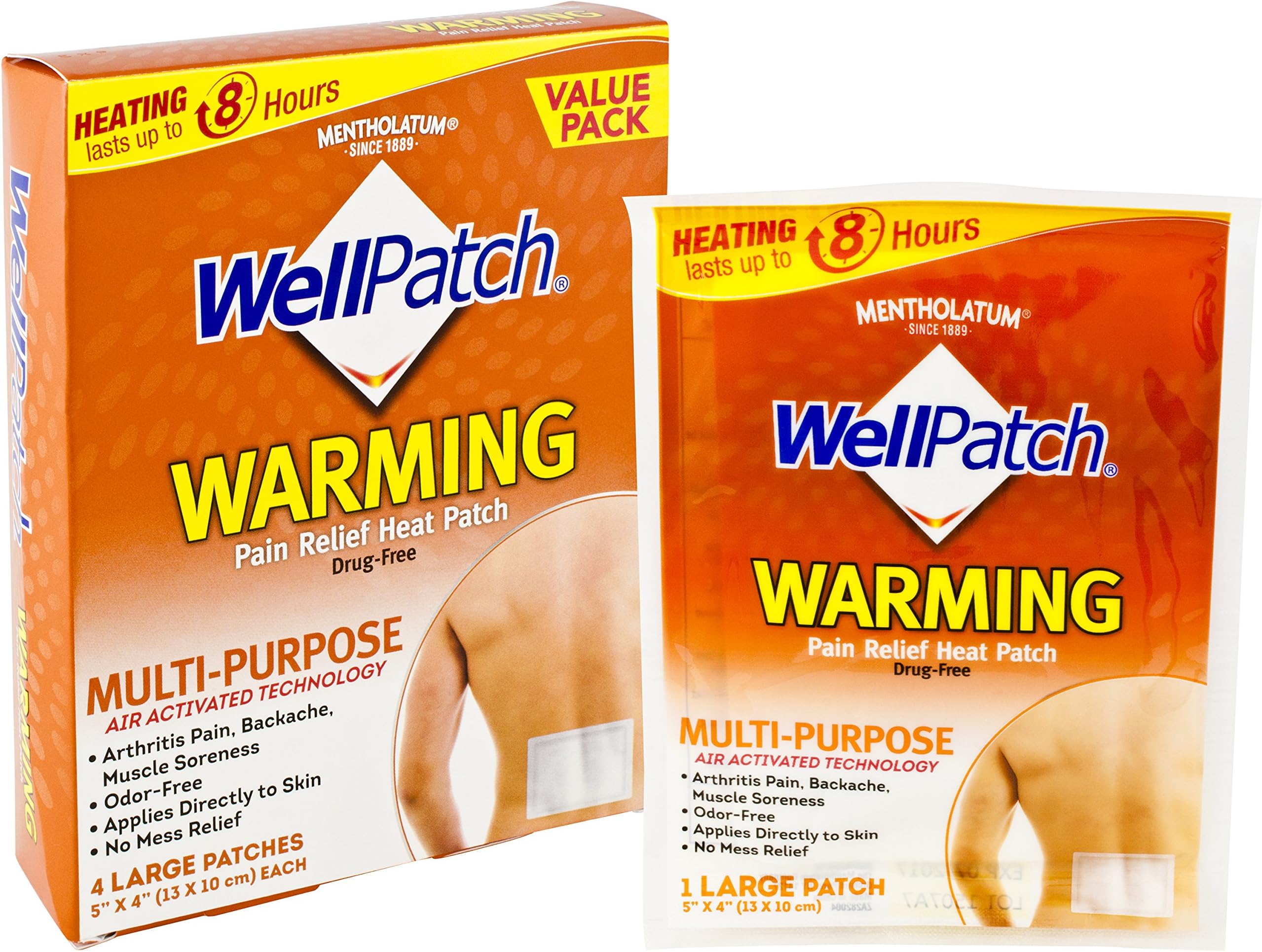 Warming Pain Relief Heat Patch, 4 large patches, 5"x4" (13x10 cm) each