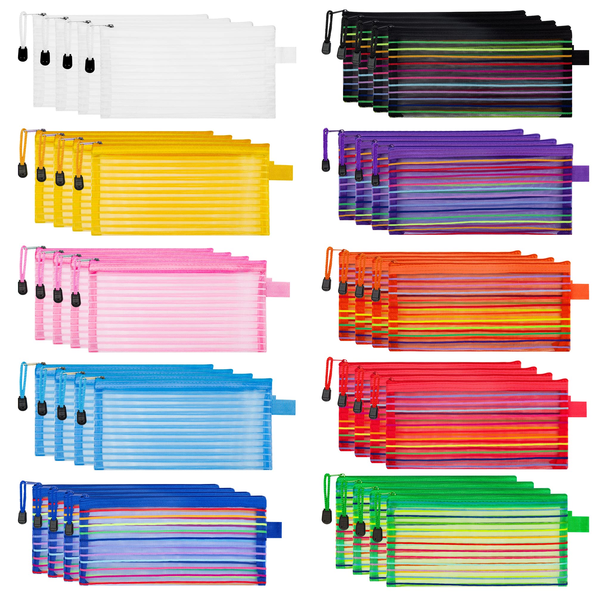 JARLINK 40 Pack 10 Colors Zipper Mesh Pouch