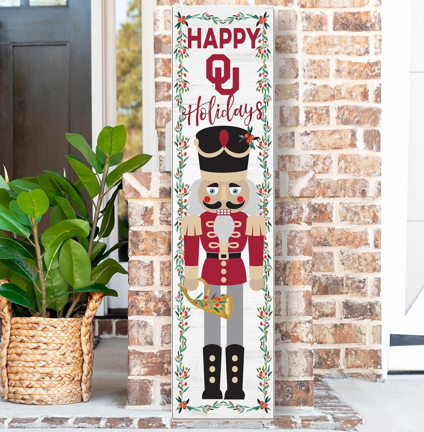 KH Sports Fan Oklahoma Sooners Nutcracker Porch Leaner, 11x46 Inches, Sooners Outdoor Christmas Sign; Display Some Holiday Cheer with This Oklahoma Sooners Nutcracker Sign