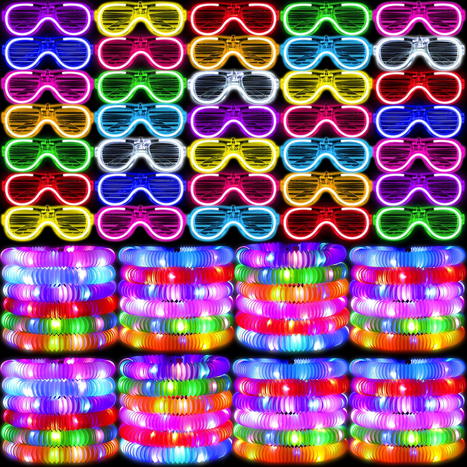 60 piezas de suministros de fiesta que brillan en la oscuridad, 30 gafas de luz LED, 30 varillas luminosas, tubos de flash, gafas LED de neón, pulsera, collar, accesorios, bolsas de regalo para