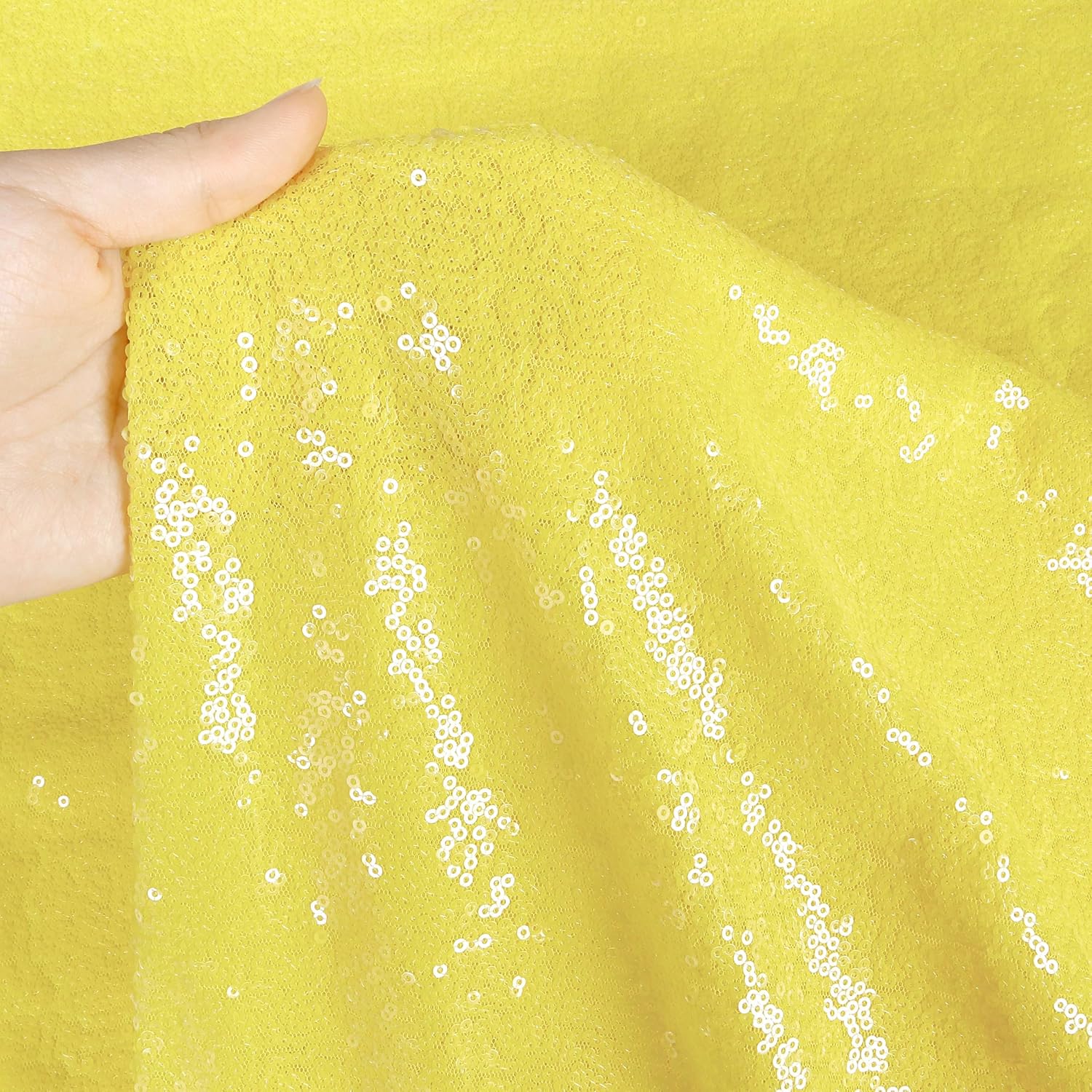 ShinyBeauty Yellow Sequin Tablecloth, 60x102 Inch Rectangular Shimmering Cover for Wedding, Birthday Party, Banquet - Elegant Polyester Decor