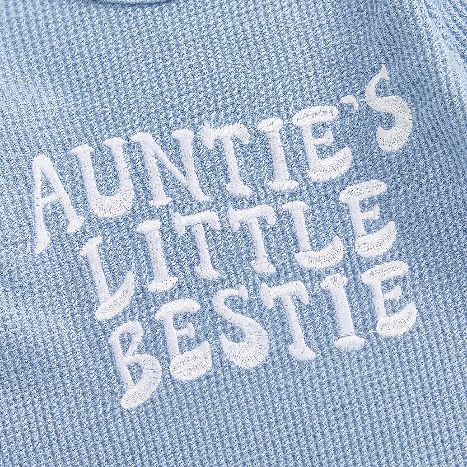 Suolongsama Infant Baby Boy Outfit Aunties Bestie Embroidery Romper Long Sleeve Waffle Jumpsuit with Hat Fall Winter Clothes - Image 6