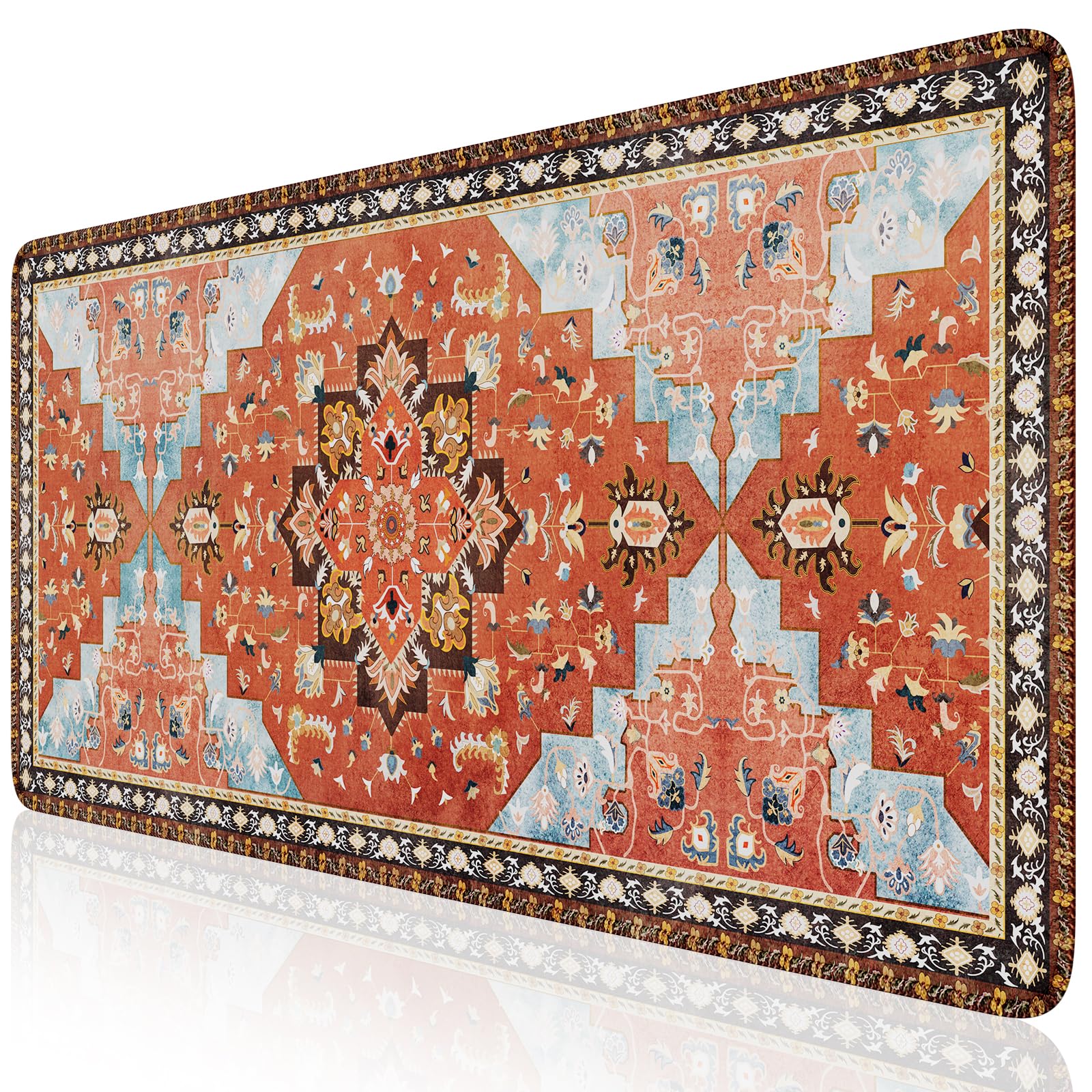 iLeadon Rug Desk Mouse Pad,Orange XXL Gaming Mouse Pad for Desk,Computer Desktop Protector Mat with Stitched Edges,Extended Keyboard Mousepad for Women Office,Home