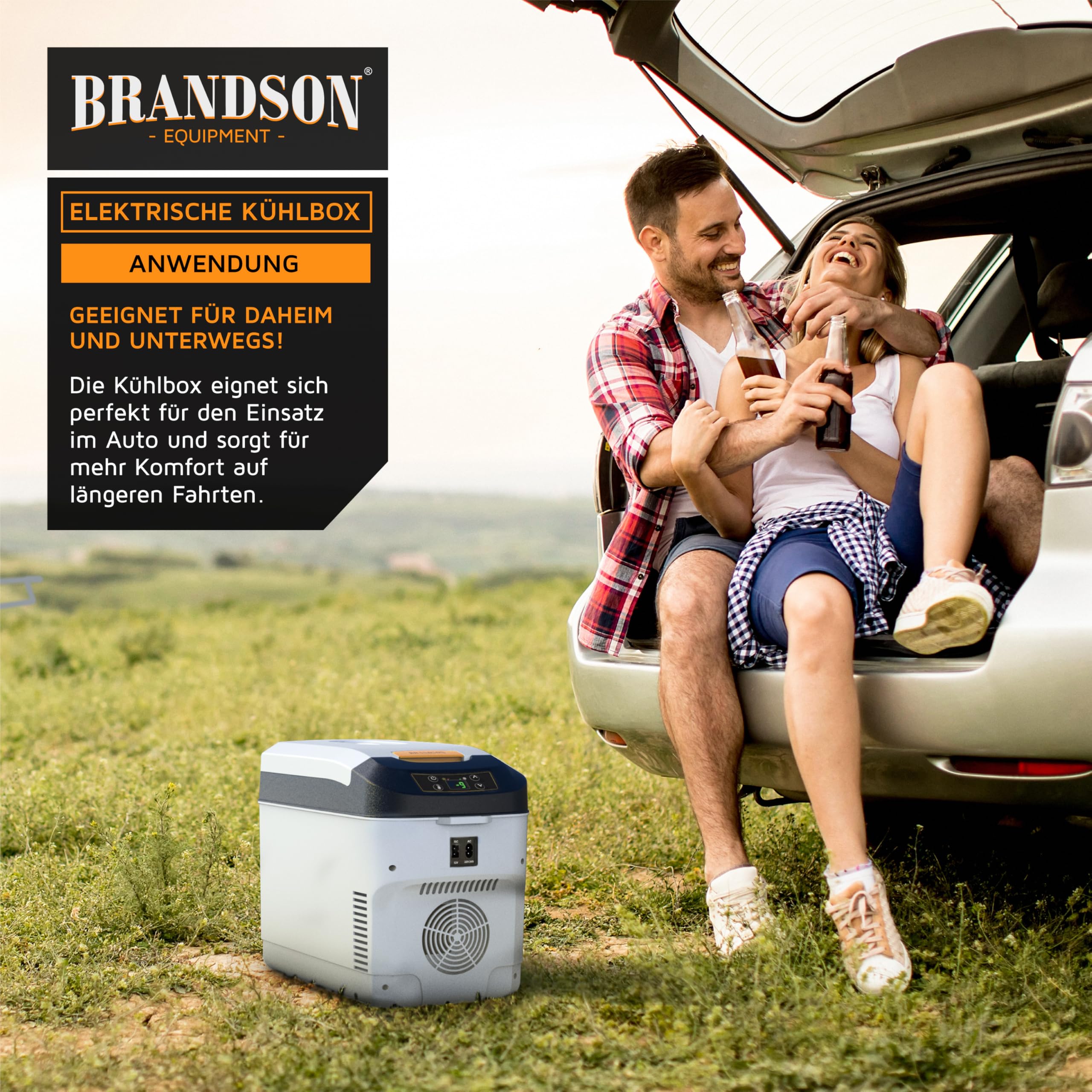 Brandson - Kühlbox elektrisch 10L – 230 V Netzspannung und 12 V KFZ Auto Bordspannung – kühlt und wärmt – Heizen max. 65°C – Herabkühlen ca 20°C unter der Umgebungstemperatur - Weiß