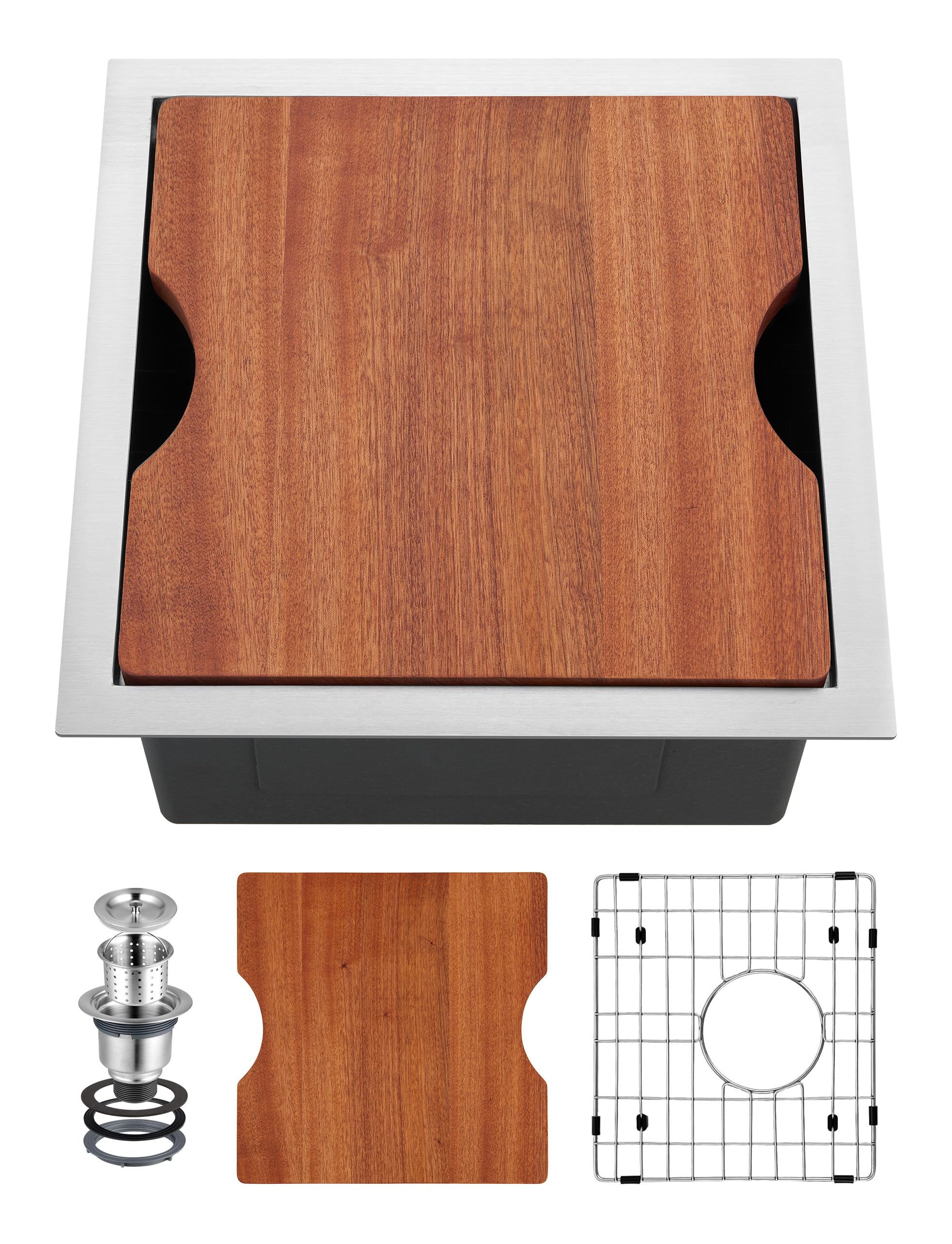 Évier de cuisine 38x38 cm en inox 18 gauge avec planche à découper intégrée