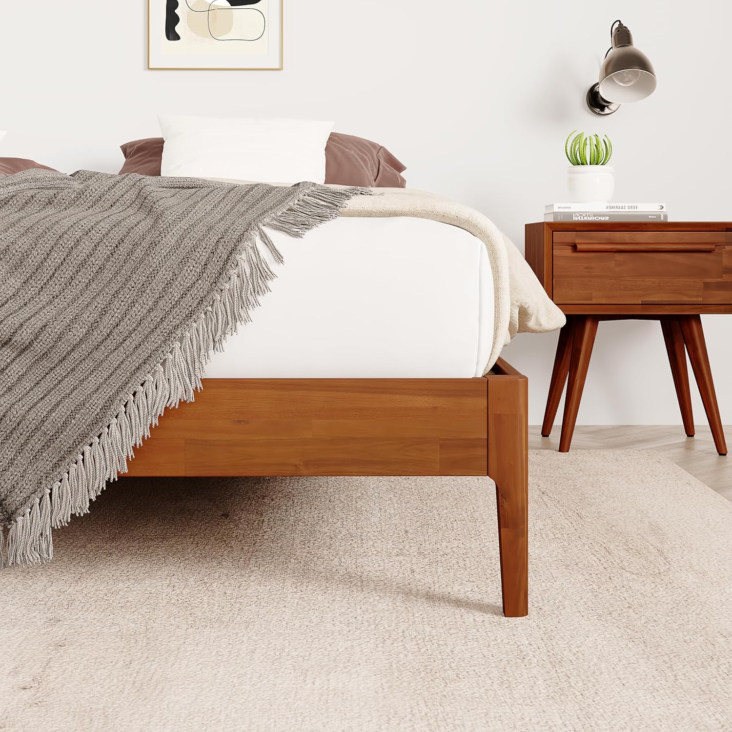 Howizz Camila 14'' Luxury Queen Bed Frame – Japanese Joinery Bed Frame, Wooden Slats, No Box Spring Needed, Modern Design, Easy Assembly, Queen Size, Dark Choco Color