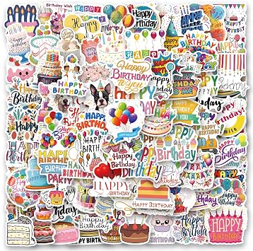 110 Happy Birthday Stickers, Kawaii Stickers Pack, Cute Stickers, Birthday Party Supplies, Vinyl Waterproof Stickers for Water Bottles Cell Phones Guitars Laptops, Gifts for Girls Kids Teens Adults