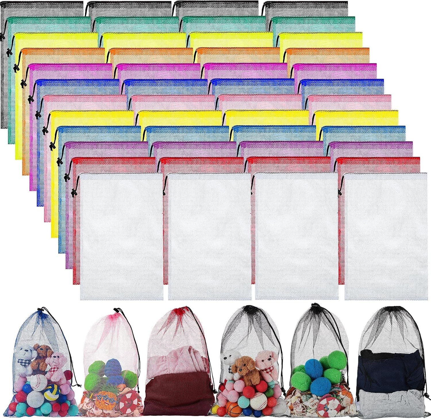 48 Pcs Mesh Laundry Bags Mesh Drawstring Bags Toy Storage Bags, 18 x 12 Inch Mesh