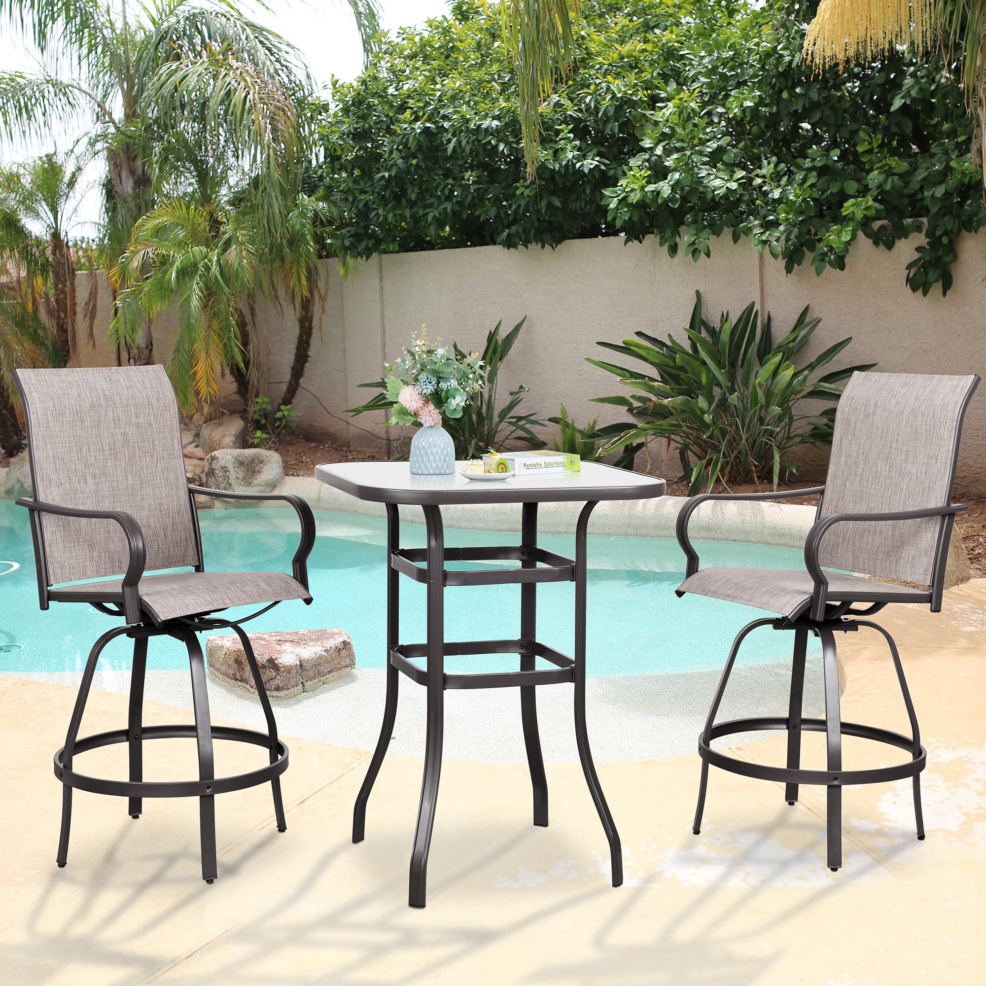 Vongrasig 3 Piece Patio Swivel Bar Set