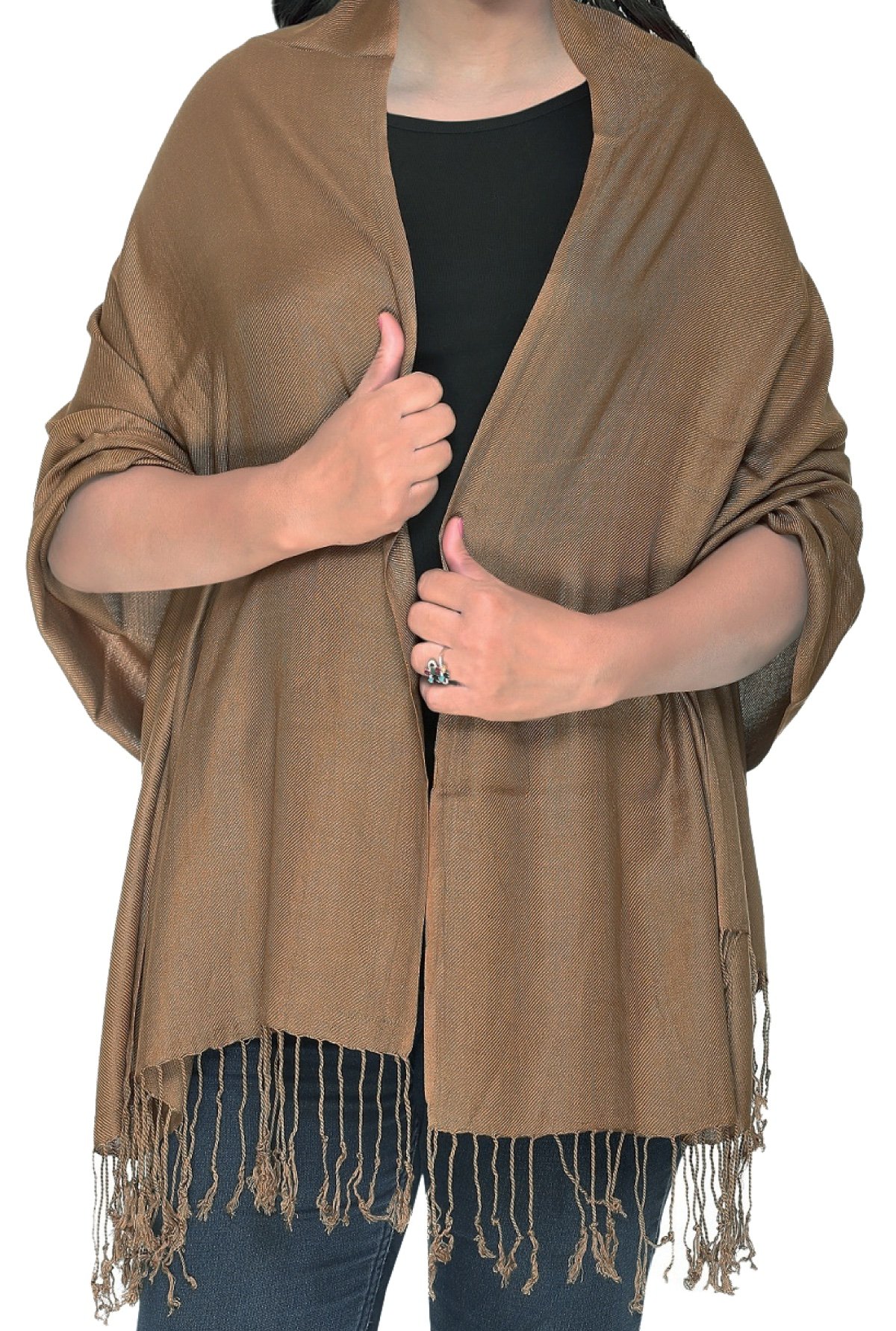 World of Shawls Plain Pashmina Scarf Hijab Shawl Stole Wrap (Light Tan)