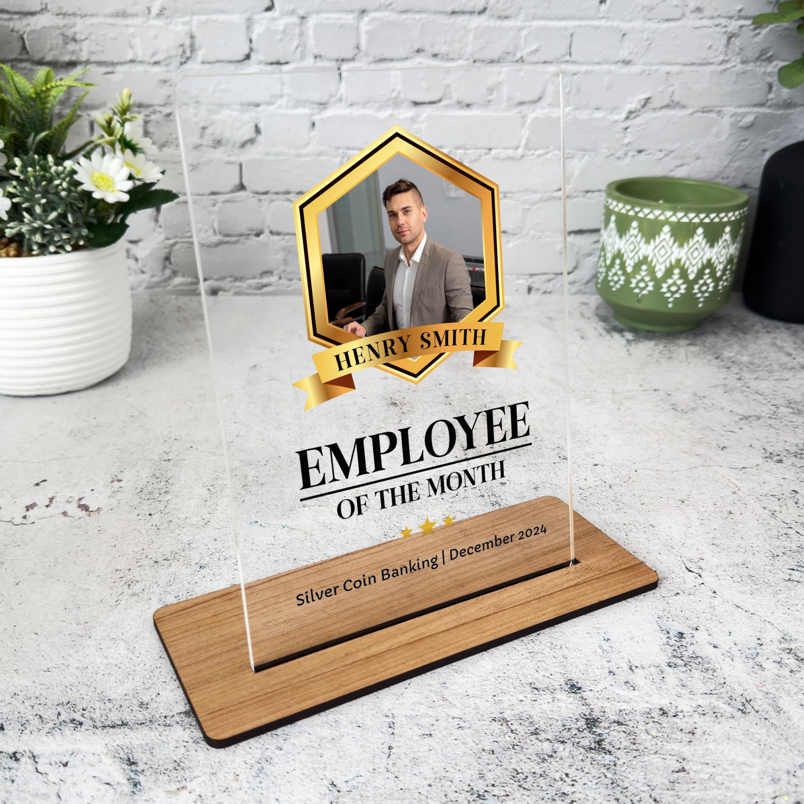 Employee Of The Month Gold Frame Photo Gift Employee Personalised Gift Plaque - Acrylic Plaque, Personalised Thank You Present Gift Congratulations Present Gift