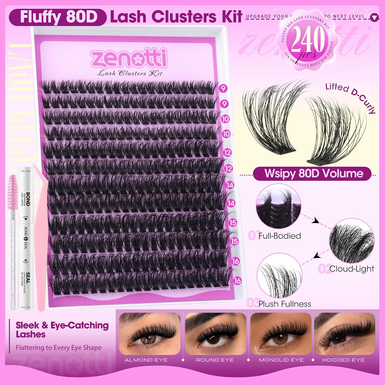 Lash Clusters Kit Wispy 80D Volume Eyelash Clusters Kit image 2