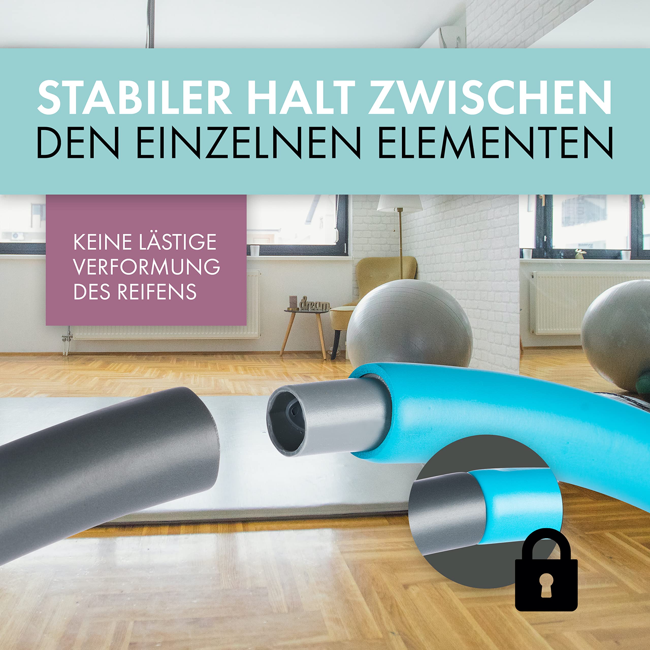 WELLRELAXX Hula Hoop Reifen Erwachsene Anfänger | 0,9kg | 90cm | Stabiler Hula Hoop ohne Wellen für Training mit Freude | Hulahoopreifen zum Abnehmen bestehend aus 8 Elementen mit Tragebeutel