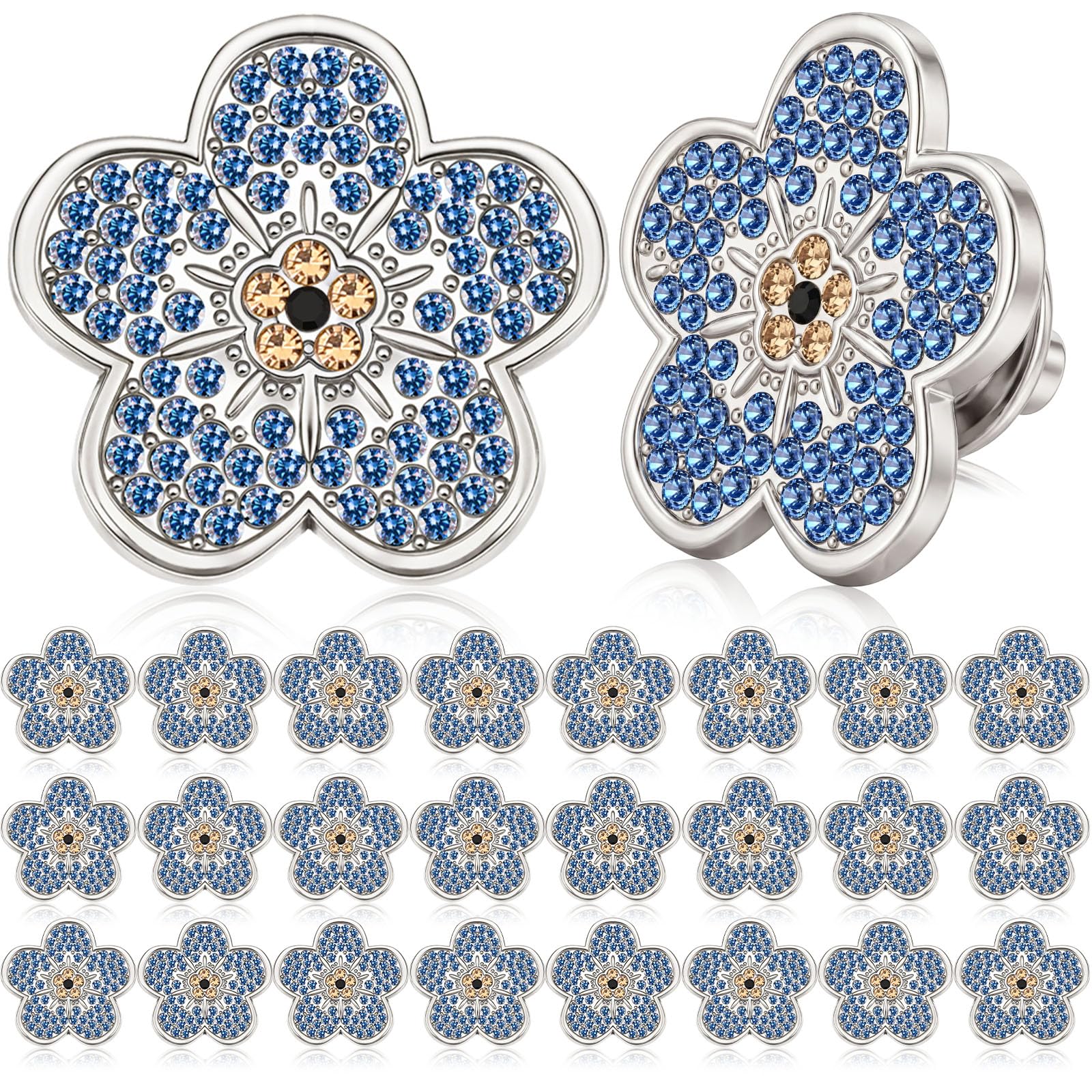 Forget Me Not Flower Lapel Pins, Bulk Blue Flower Rhinestone Memorial Brooches Celebration Life and Funeral Favors Gift for Women, Jewelry for Clothing Bags Hats Decoration-image-3