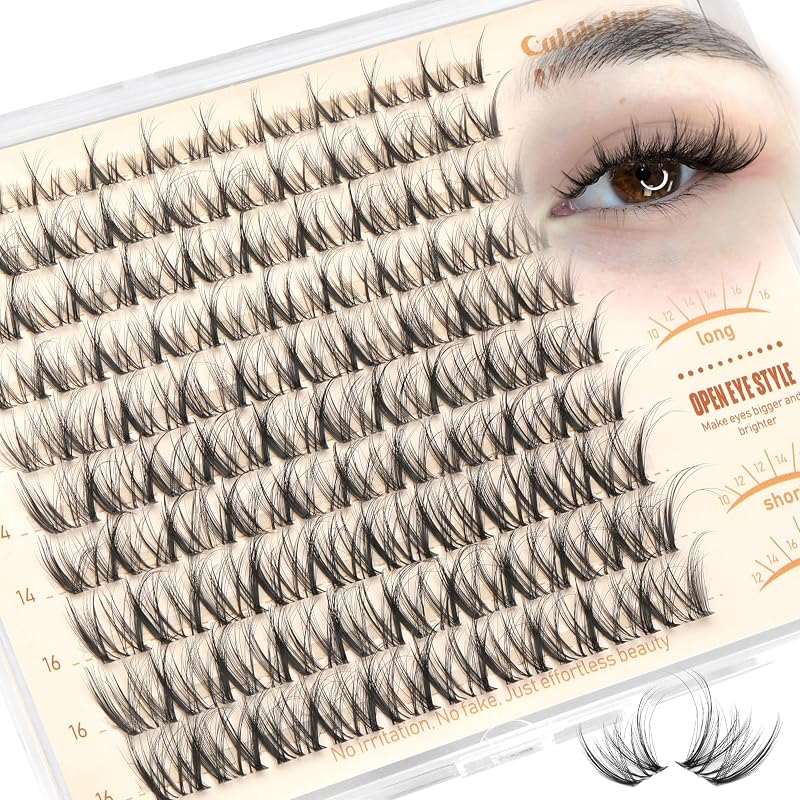 calphdiar Cílios Postiços em Tufos com Curvatura DD, Faixa Transparente, 10–16 mm