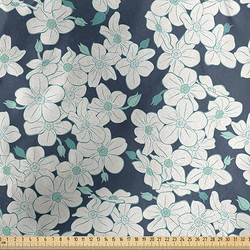 Miniatura 2 de Ambesonne Daisy Fabric by The Yard, Floral Bouquets Seasonal Growth Beauty Blossom Spring Romantic Flourish, Decorative Satin Fabric for Home