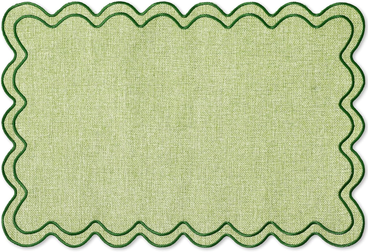 Whaline Green Embroidered Scalloped Placemats Set of 6, 13x19 Inch - Elegant Kitchen Dining Table Mats for Spring Baby Shower & Parties