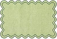 Whaline Green Embroidered Scalloped Placemats Set of 6, 13x19 Inch - Elegant Kitchen Dining Table Mats for Spring Baby Shower & Parties