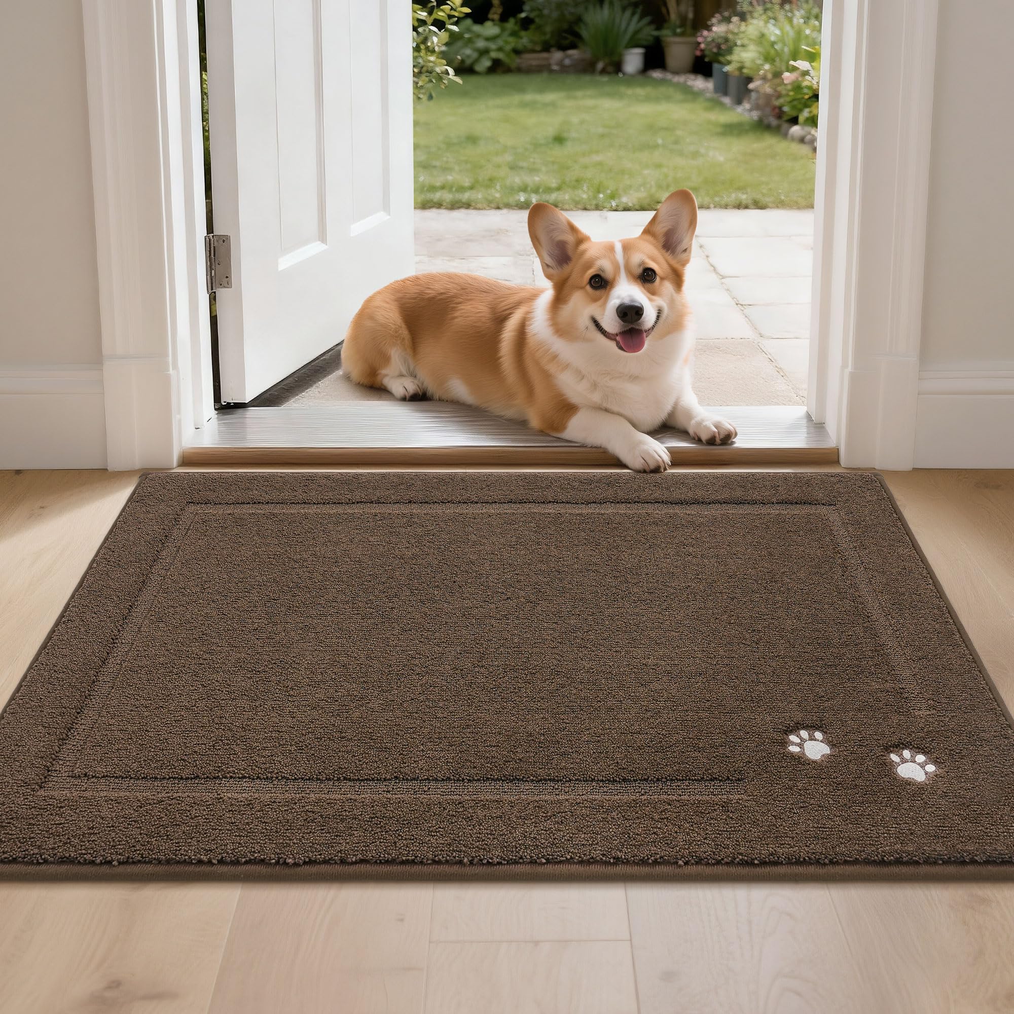 BEQHAUSE Fussmatte Innen, 60 * 90cm Schmutzfangmatte Waschbar, Fußmatte rutschfest und Waschmaschinenfest für Front Hintertür, Eingang, Flur, Braun