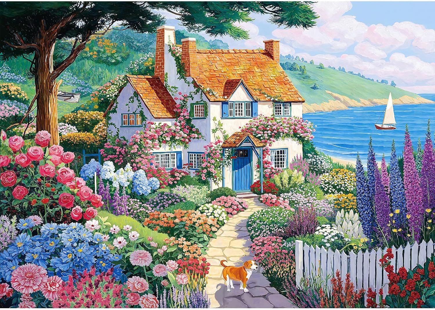 Noceba Seaside Cottage Garden Puzzle 500 Pieces - Adult Jigsaw Puzzle, Beach Ocean Theme, Premium Quality Home Decor Art