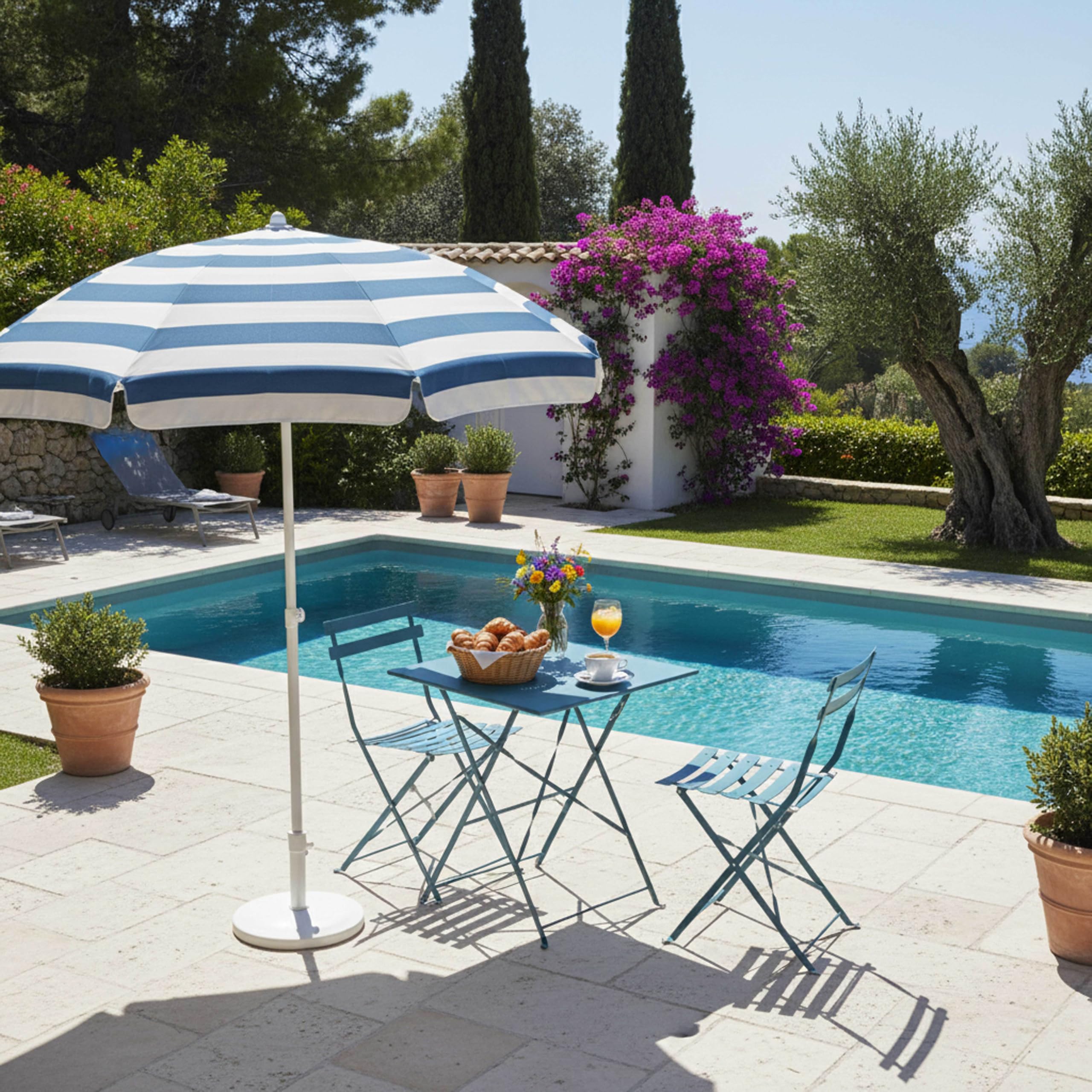 Set Pranzo Con Tavolo 80x80 Cm E 4 Sedie Pieghevoli In Acciaio Blu Maldive Faber
