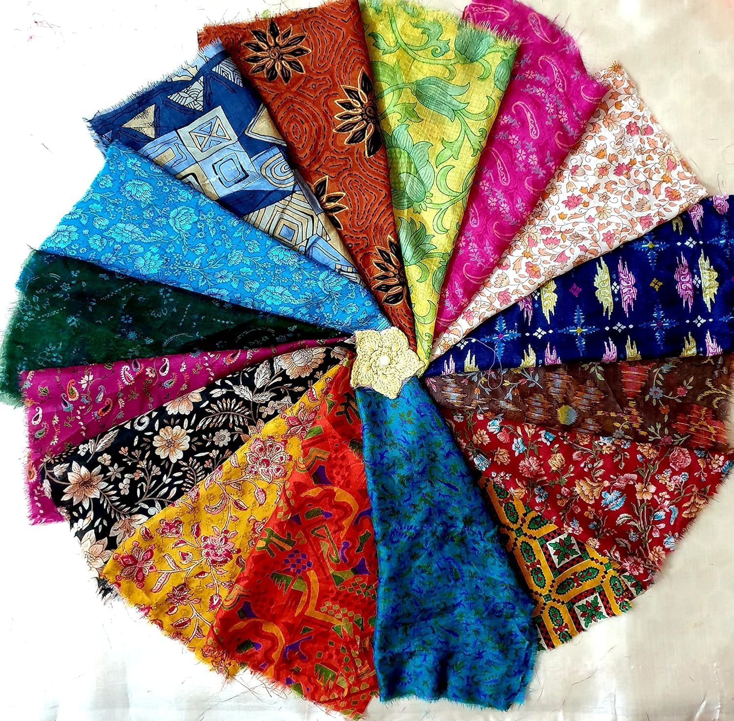 Pure Sari Silk Fabric Material Remnant 30 pcs 8" Squares Mixed Easter Eggs Coloring