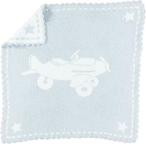 Barefoot Dreams CozyChic Scalloped Baby Receiving Blanket - Blue & White 30x 32,B551