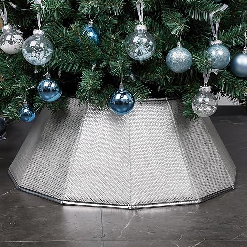 Miniatura 29 de Blissun Collar de árbol de Navidad, falda de árbol de Navidad con lentejuelas, anillo plegable para árbol de Navidad, cubierta de base