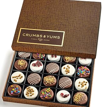 Fathers Day Cookies Gift Basket - 20 Gourmet Chocolate Covered Sandwich Cookies with Assorted Toppings - Food Gift Box for Dad, Him, Husband, Fathers Day, Mothers Day, Family, Men & Women.