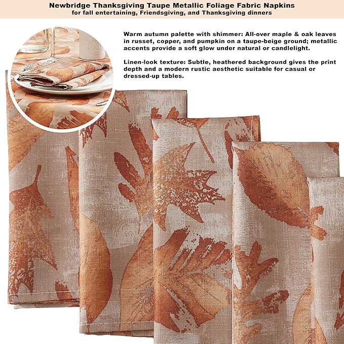 Newbridge Servilletas de Tela Metallic Foliage Taupe Juego de 4 miniatura 4
