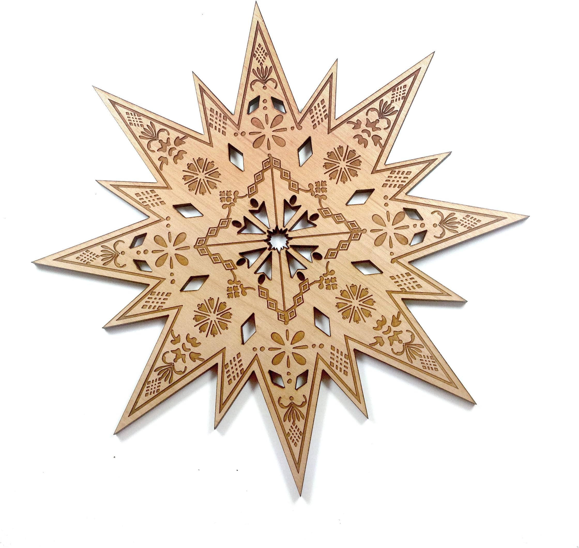 Mile Nine Christmas Tree Topper / Modern Tree Star / Engraved Wood Holiday Star